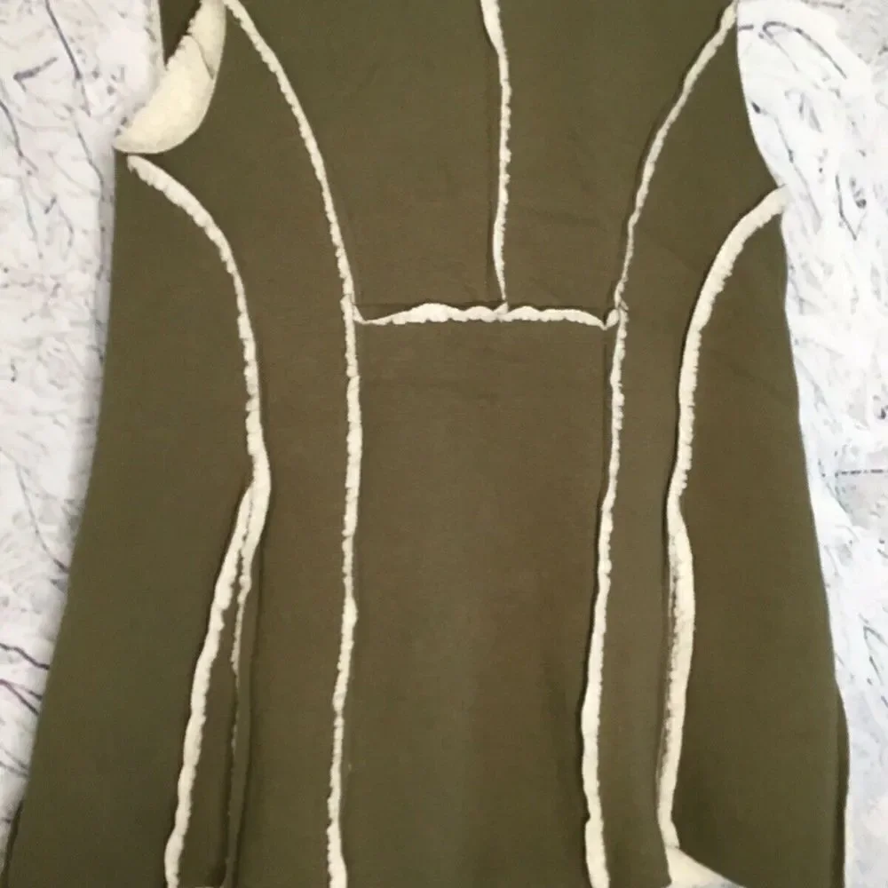 Indigo Soul Women's Draped Sherpa Cozy Suede/Fur Olive Winter‎ Vest Size S